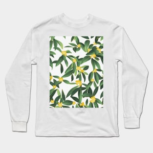 Loquat medlar flower in Autumn // pattern // dark background Long Sleeve T-Shirt